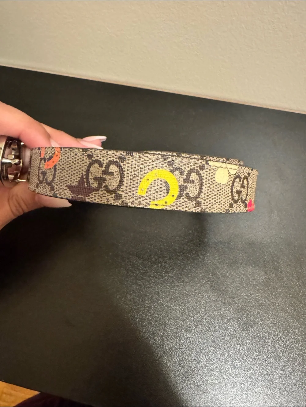 Gucci Beige GG Canvas Belt with Colorful Heart Accents